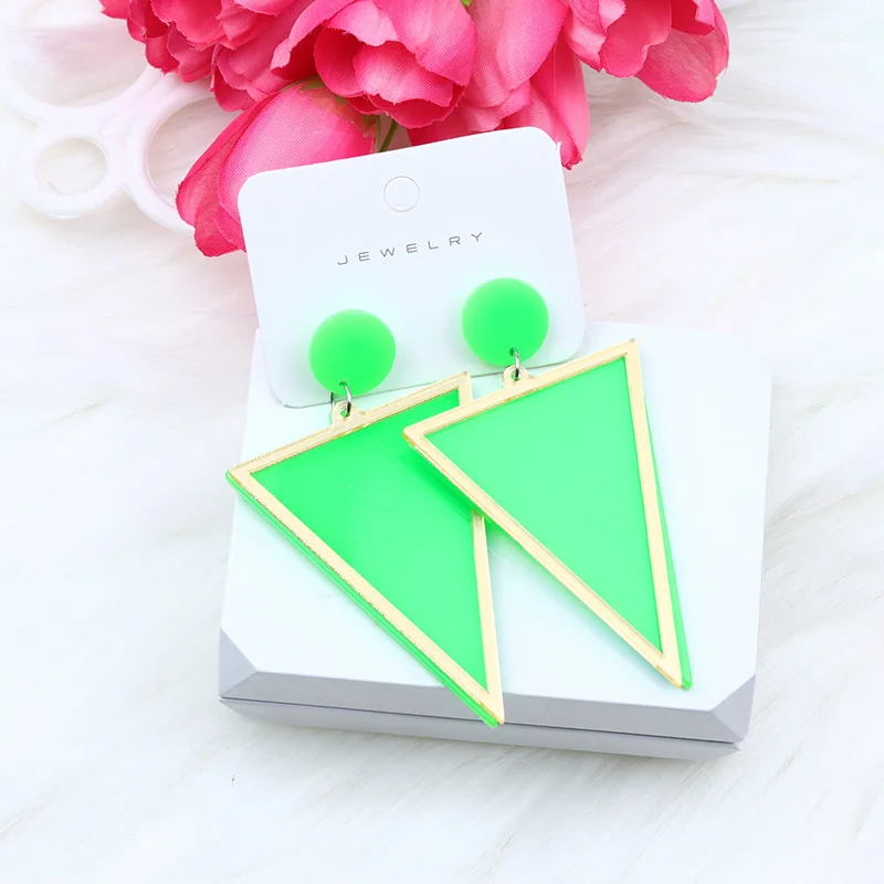 Vintage Mirror Acrylic Earrings Colorful Fashion Overlap Mirror Shiny Triangle Fluorescent Earrings Fashion Jewelry Gift