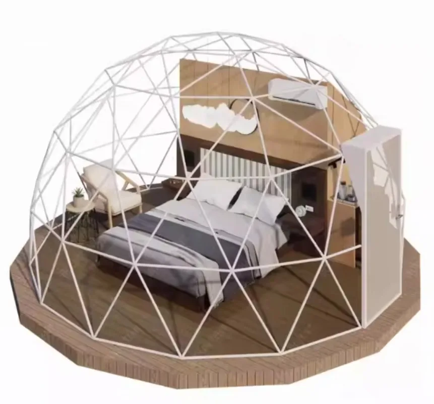 Luxury Geodesic Dome Glamping House with Bedroom Prefabricated Steel Frame Mobile Sunroom Dome Tent for Resort Hotel