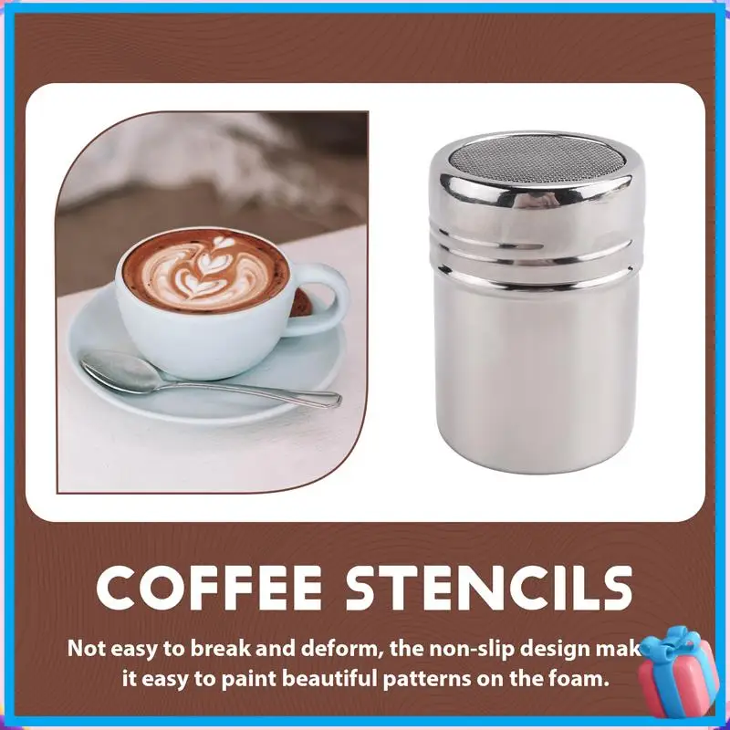 

Discount-Cocoa Shaker,Coffee Powder Shaker 16 Pcs Coffee Cappuccino Stencils & Barista Pen For Cappuccino Powder Sugar Latte,Etc