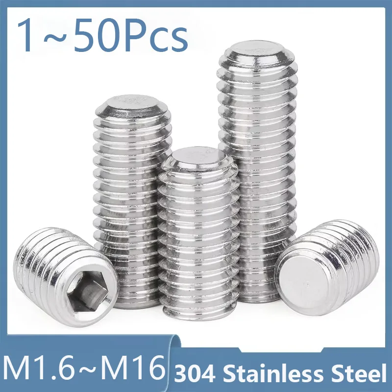 304 Stainless Steel Hex Socket Set Screw Cup Point M1.6 M2 M2.5 M3 M4 M5 M6 M8 M10~M16 Headless Hexagon Socket Grub Screw DIN916