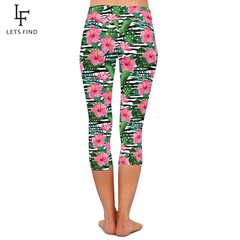 LETSFIND-mallas Capri ajustadas de alta calidad para mujer, Leggings suaves de cintura alta con estampado de flores 3D, para Fitness, 2020