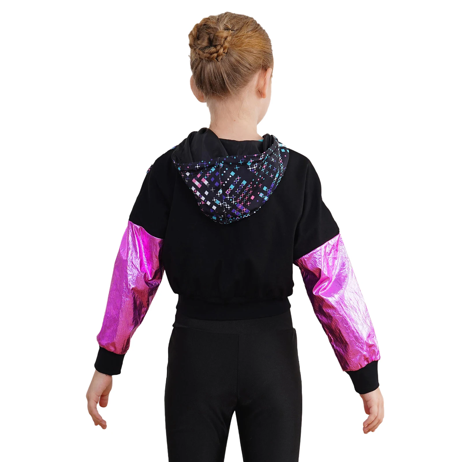 الفتيات مقنعين سحاب أكمام طويلة الهيب هوب ديسكو سترة الأزياء طباعة سترة قصيرة عارضة معطف الرقص ملابس خارجية لقاعة الرقص المرحلة