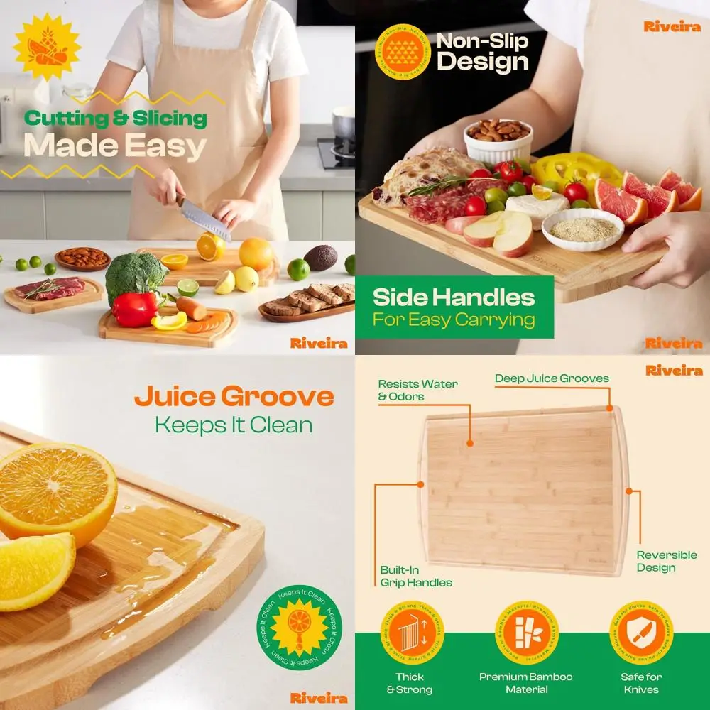

Elegant Bamboo Chopping Board: 20 x 30 Large Cutting Board with Decorative Juice Groove for Kitchen Use
