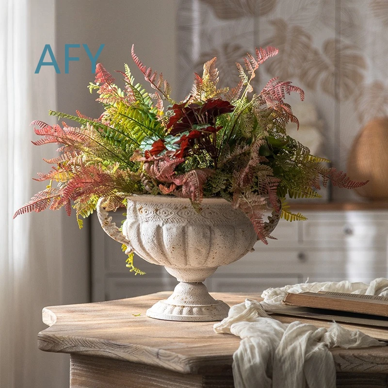 French Vintage Iron Vase for Studio Photography Home Decor Antique Distressed Flower Pot Farmhouse Style Decor Vintage