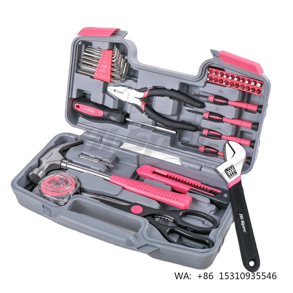 40pc Pink Compact Portable Tool Box Case Basic Home DIY Repair Hand Tools Kit for Women OEM ODM Ready
