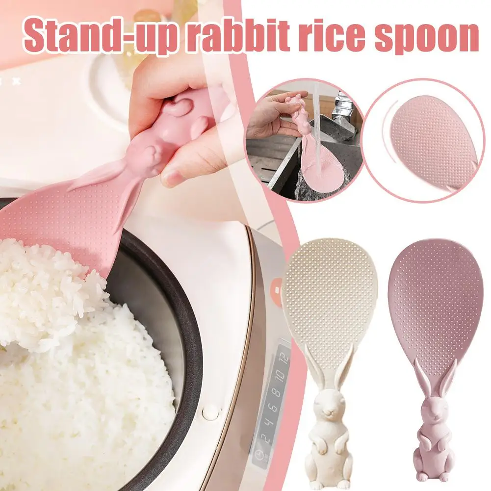 Can Vertical Rabbit Rice Spoon Non-stick Rice Home Rabbit Cartoon Rice Spatula Upright With Rice Tray Plastic Meal Spoon Ri B8I4