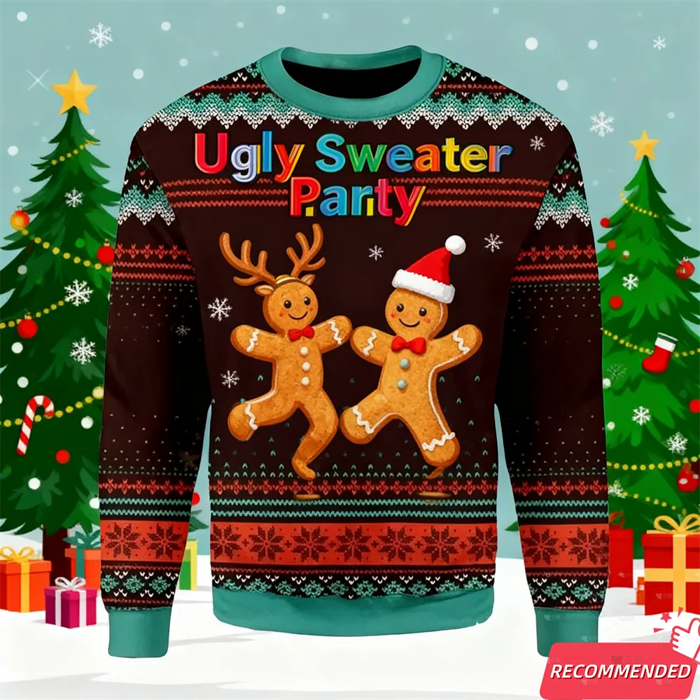 

Kawaii Cartoon Anime Gingerbread Man Ugly Christmas Sweater HO HO HO Letter Sweatshirts Harajuku Streetwear Jumper Sweaters Tops