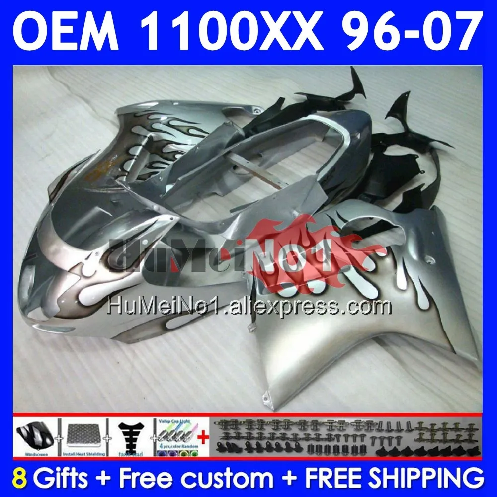 OEM Blackbird For HONDA CBR 1100 XX 1100XX 70No.32 Silver flames CBR1100XX 96 97 98 99 00 01 02 2003 2004 2005 2006 2007 Fairing