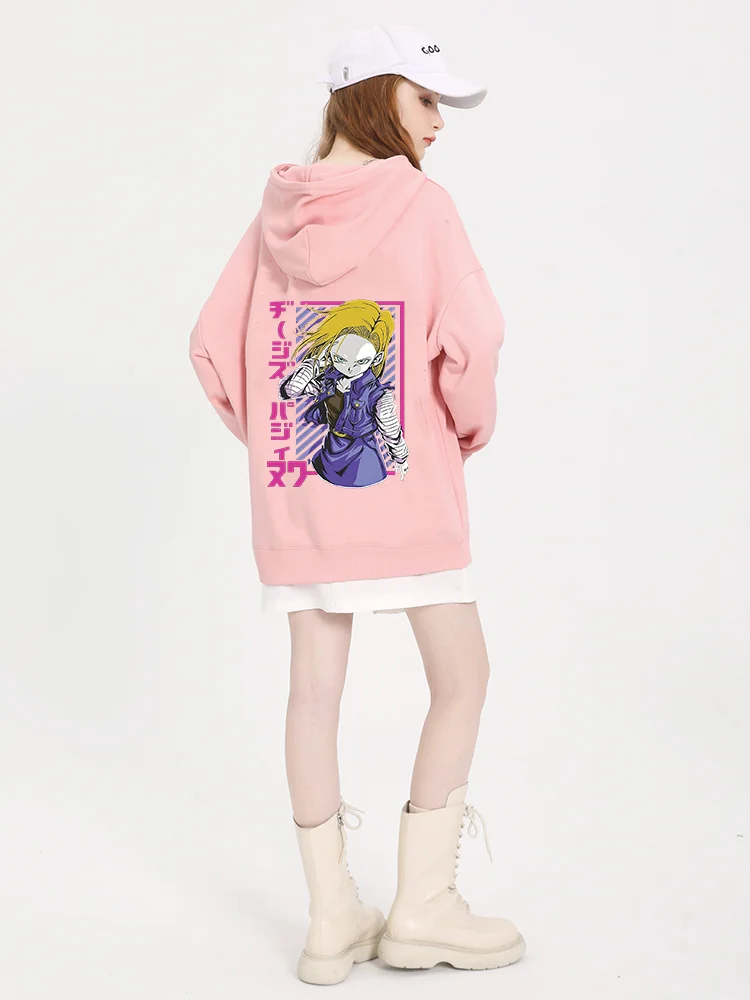 2024 New Men's and Women's Anime Dragon Android 18 Lazuli Cartoon Wukong Cell Printed Hoodie Couple Street Leisure Sports Shirt