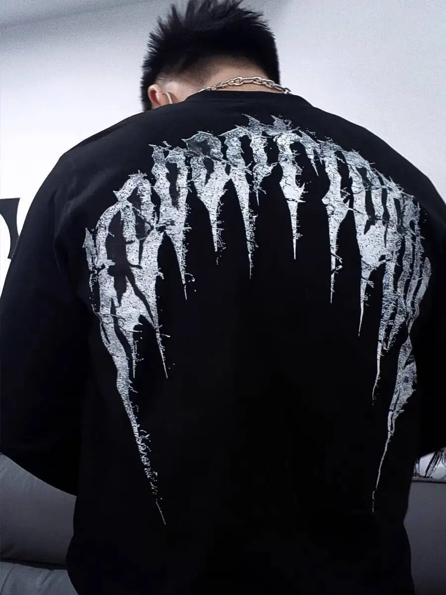 

Punk T-shirt Unsiex Top 2025 New Gothic Print Oversized Long Sleeve Tee Cotton Retro Biker Graphic Short SleeveT Shirt