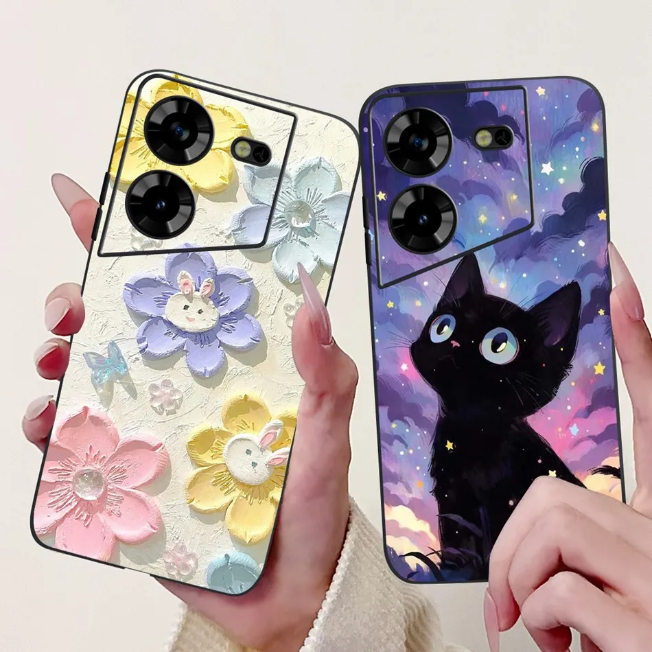 For Tecno Pova 5 LH7n / Pova 5 Pro LH8n Elegant Butterfly Cat Phone Case For Tecno Pova5 5Pro 5G Black Silicone Soft TPU Cases