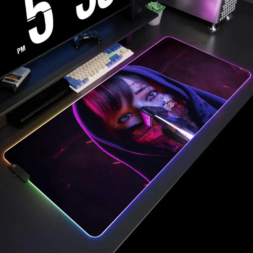 

Cyberpunk Girl Mask Mousepad XXL RGB Gaming Mouse Pads HD Black Gamer Accessories Large LED