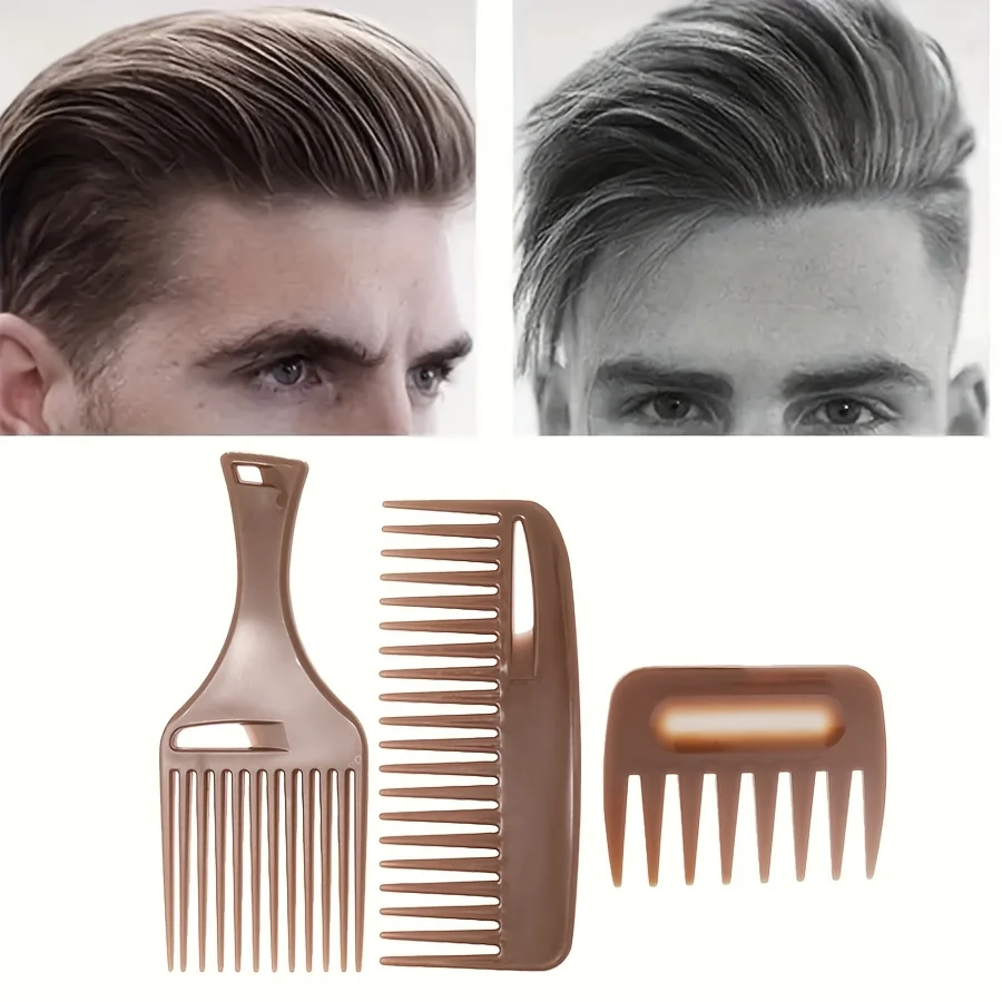 

3 шт./Набор масляных расчесок для волос - профессиональная расческа для вставки волос, текстурированная расческа, мужская расческа для волос в стиле ретро на затылке
