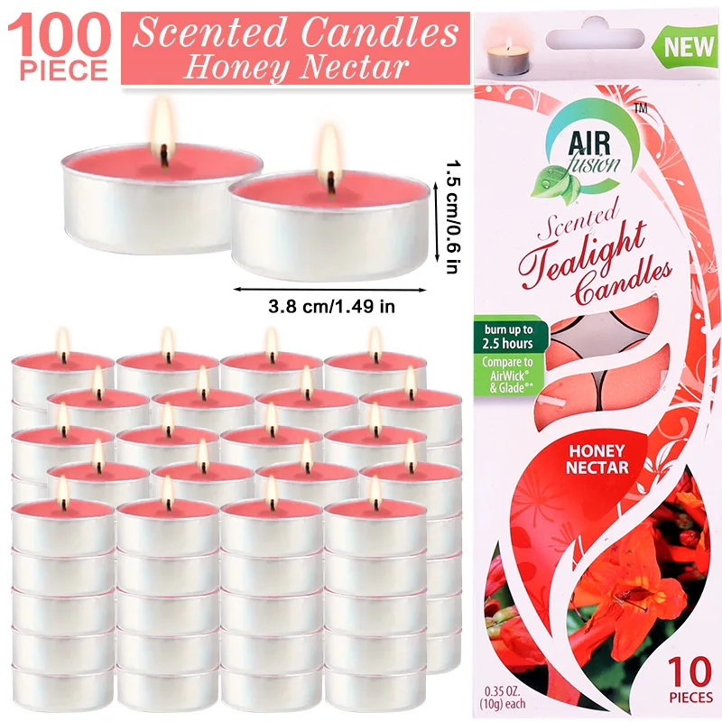 Air Fusion 100 Count Tea Lights Candles Tangerine Honey Nectar Scented 2.5 Hours Smoke-free Drip-free And Long-lasting Aromather