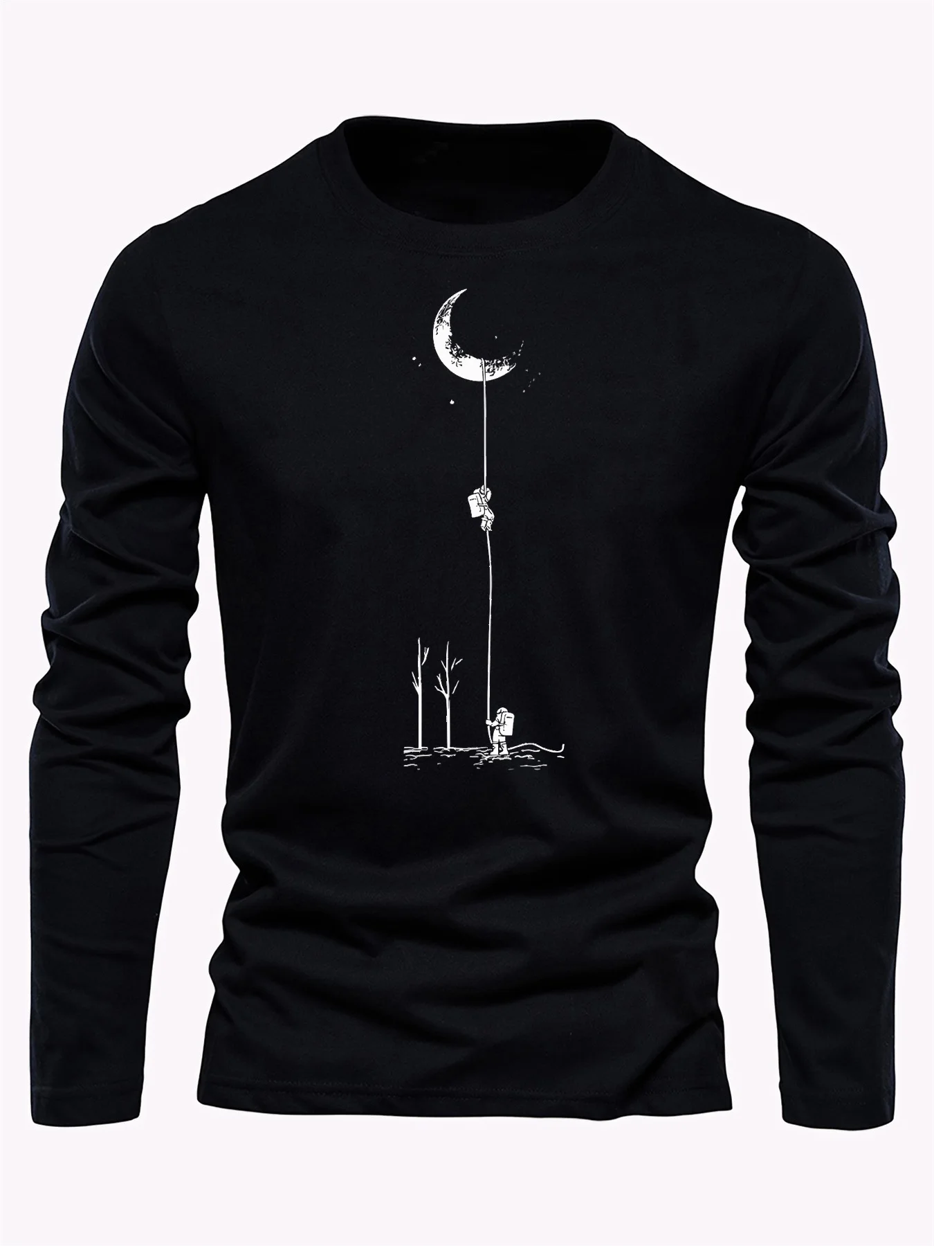 100% pure cotton men's long sleeved round neck loose landing