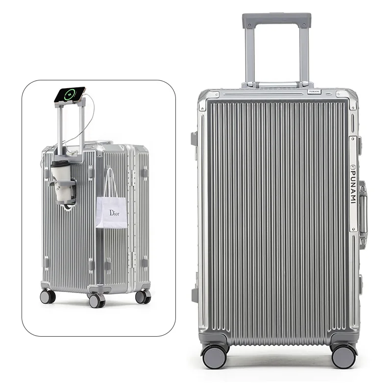 sushimu Suitcase Wide Handle Travel Suitcase Men 20 24 26 Carry-On Luggage Women PC Aluminum Frame Trolley Case