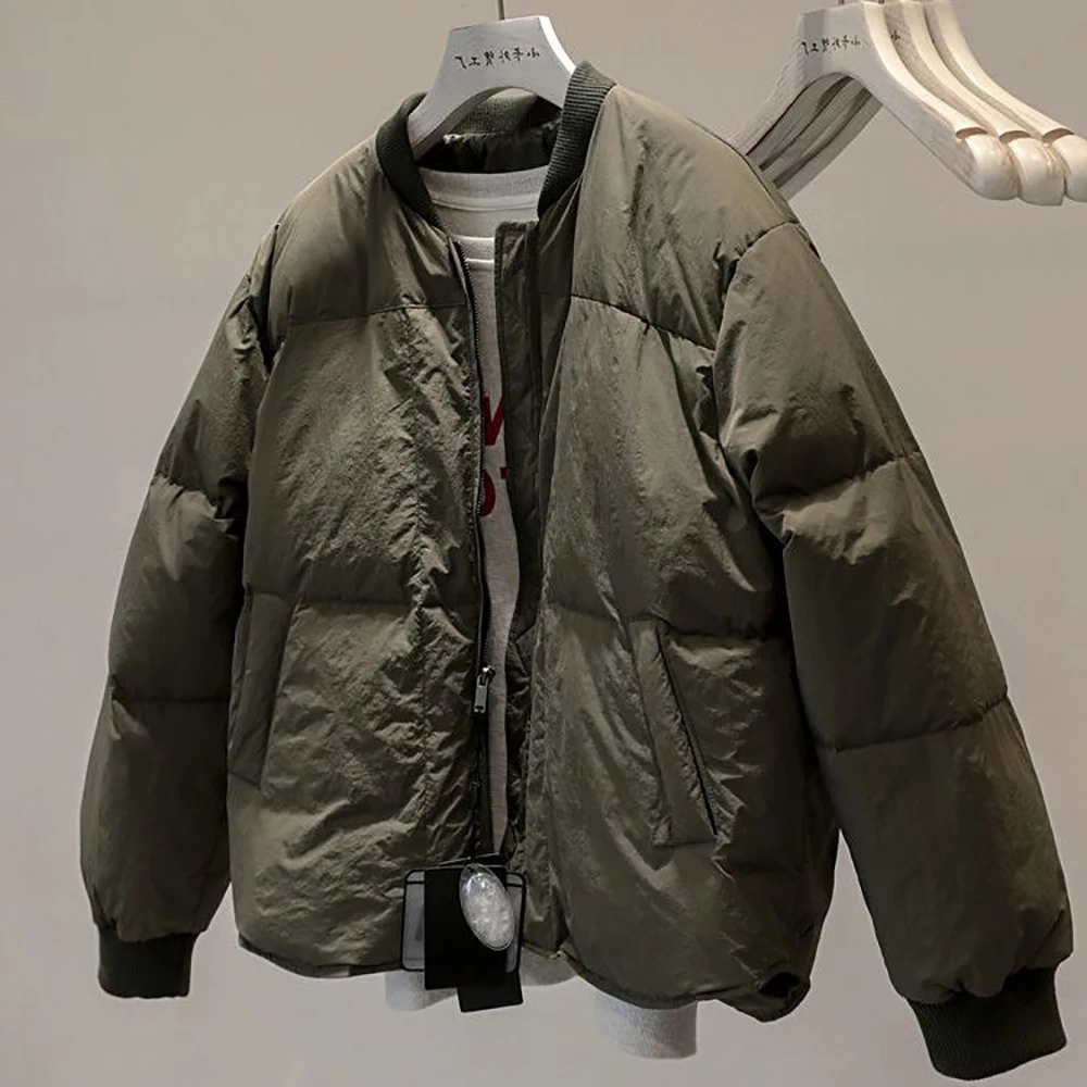 

Осенне-зимняя модная теплая хлопковая одежда, женская однотонная свободная бейсбольная куртка, корейские утолщенные пальто на хлопковой подкладке