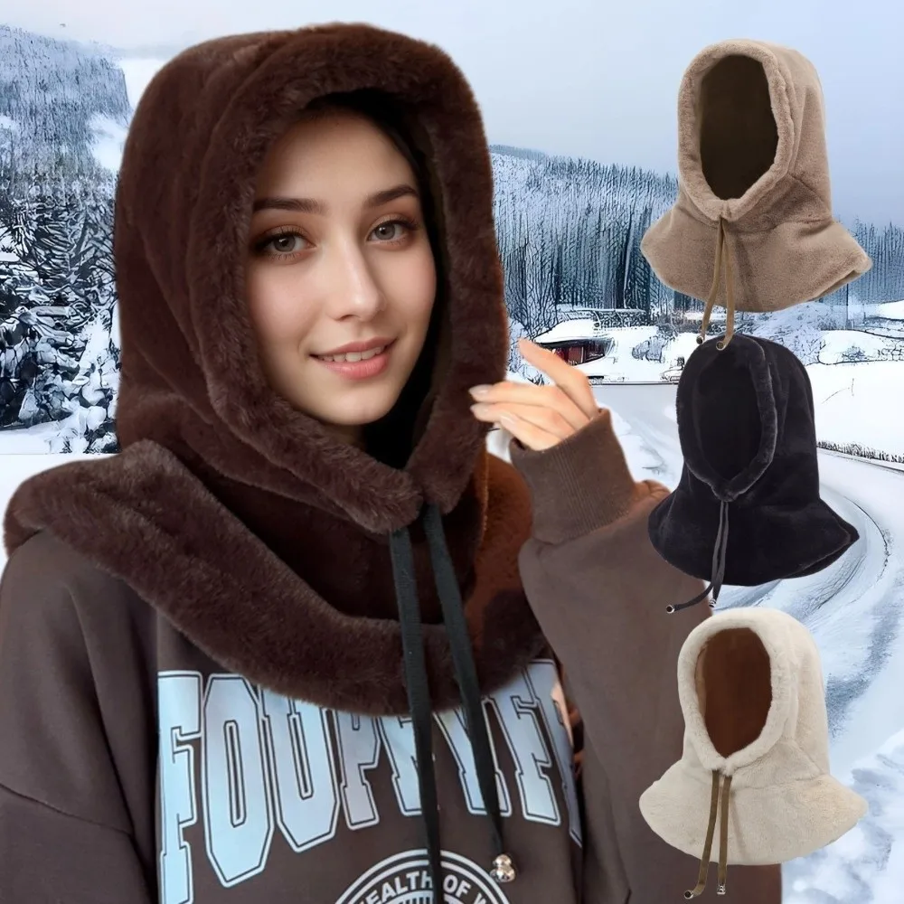 

New Warm Shawl Hat Windproof Fluffy Fur Hooded Hat Coldproof Balaclava for Outdoor Cycling Skiing