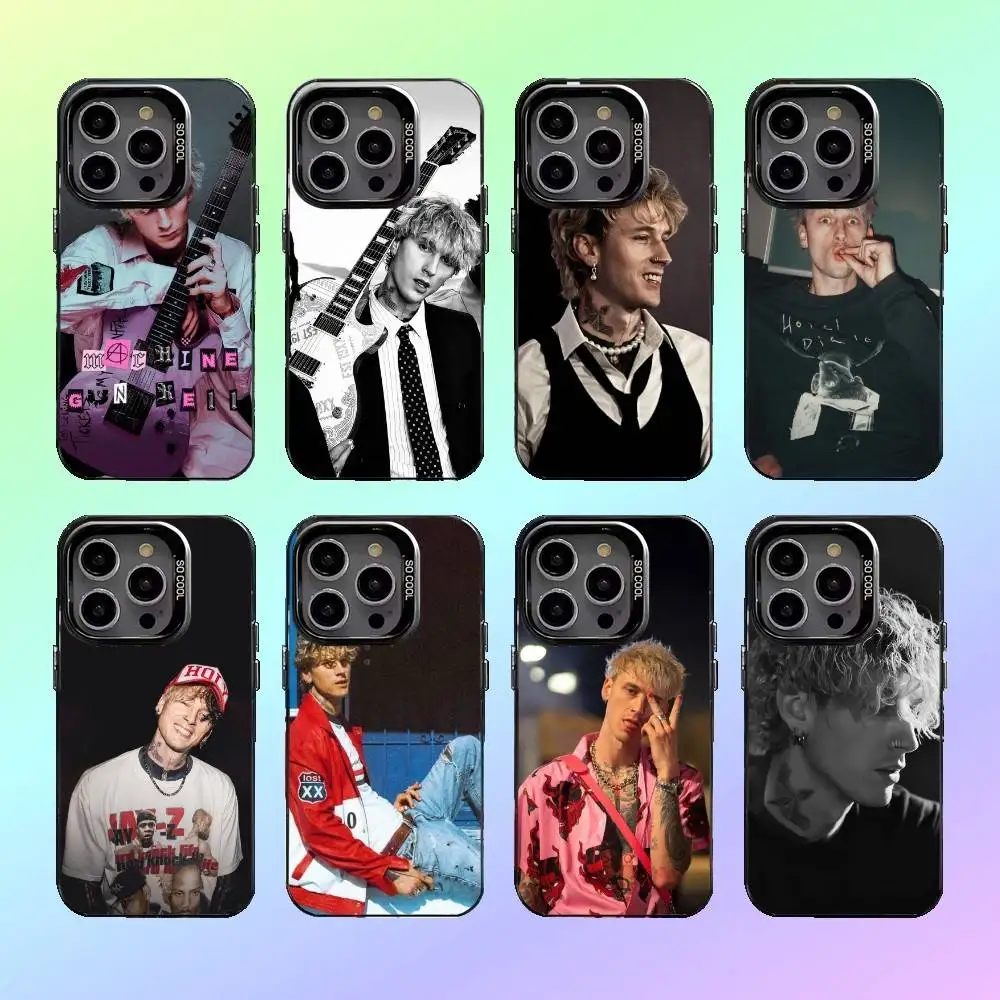 

Machine G-Gun K-Kelly MGK Phone Case For iPhone17,16,15,14,13,12,11 Plus,Pro Max Colorful Silver Back Phone Case