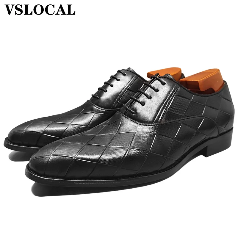 أحذية أكسفورد للرجال باللون الأسود بأربطة مدببة من القماش القطني مطبوعة فستان كاجوال للرجال أحذية رسمية لحفلات الزفاف والمكتب أحذية من الجلد للرجال #1