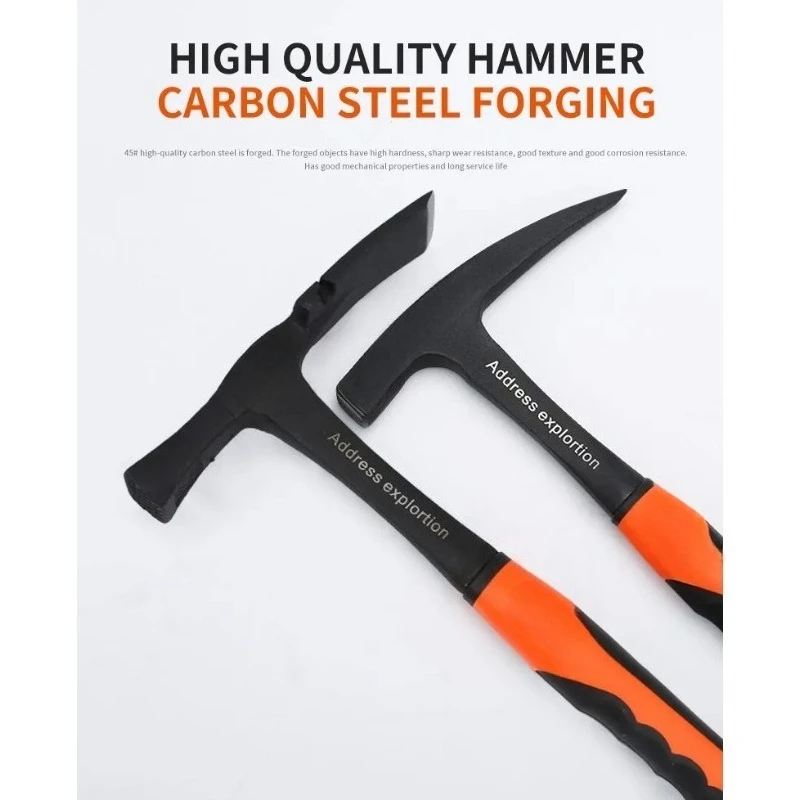 Multifunctional Hand Tools Rock Pick Geological Hammer Mine Exploration and Survey Pointed High Carbon Steel Pointed Tip