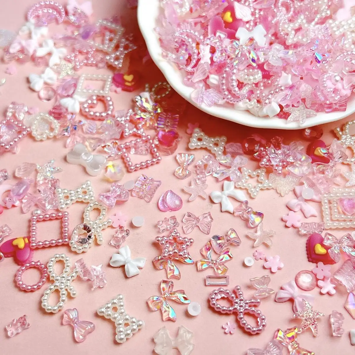 

3D Resin Multi-Style Laser Ribbon Bow Nail Charms Bulk Hollow Bow Star Heart Square Nail Art Decoration DIY Crafts Accessories
