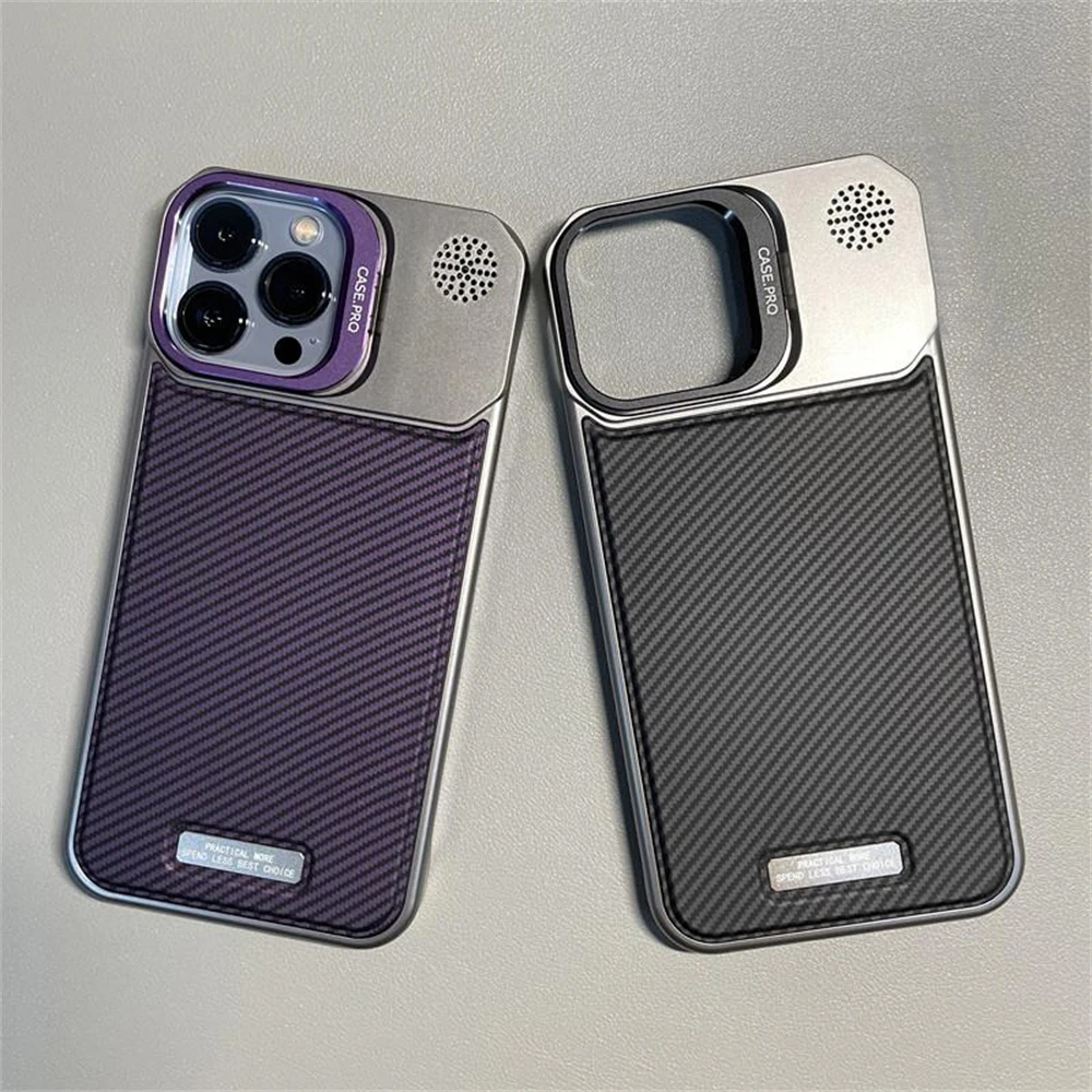 Carbon Fiber Pattern Frameless Magnetic Case for iPhone 16pro max 14 Plus 15 13 12 Pro MagSafe Wireless Charge Lens Holder Cover