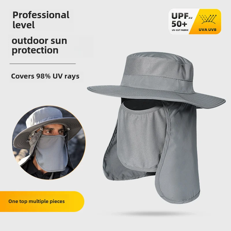 Summer Man Fishing Hat Outdoor Climbing Fishing Cap Waterproof Sunshade Large Brim Hat with Neck Protector and Mask REXCHI XMZ23