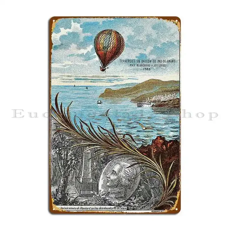 Vintage Hot Air Balloon Channel Crossing Metal Plaque Poster Wall Cave Customize Retro Custom Club Tin Sign Poster