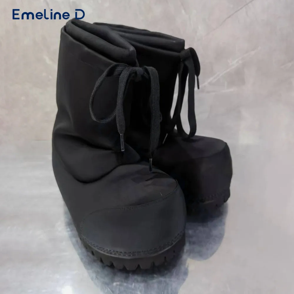 Übertriebene Skistiefel zum Schnüren mit großem Kopf, schwarze Pull-On-Winter-Wadenstiefel, Persönlichkeit, Modetrend, Unisex, große Stiefel