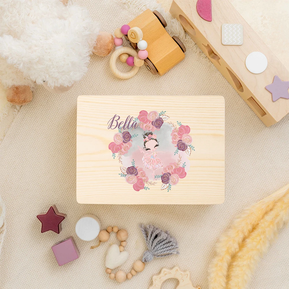 Ballerina Keepsake Box Nursery Decor Personalised Dance Ballet Wooden Memory Box for Kids Gift Idea Daughter's Birthday