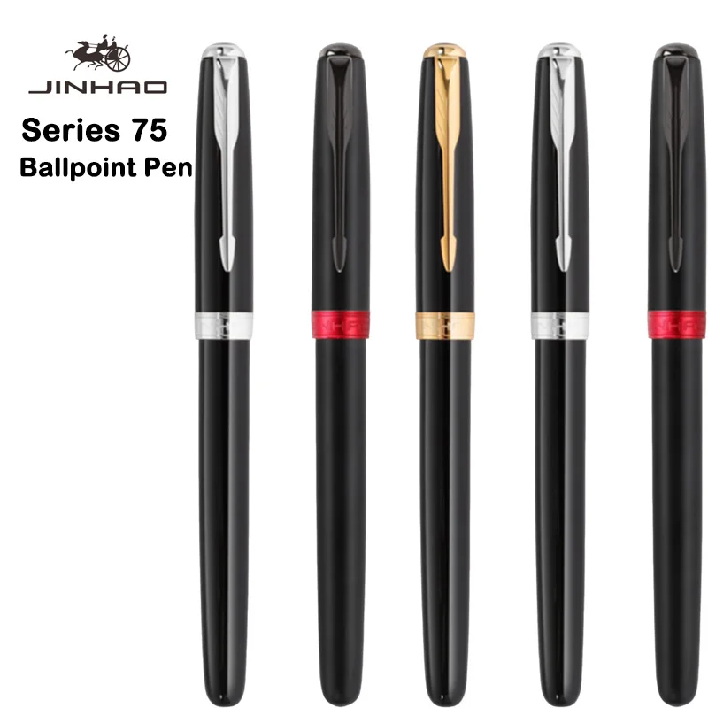 JINHAO-Stylo à bille en métal noir et rouge, stylo d'écriture classique, fournitures scolaires, papeterie, bureau, entreprise financière, étudiant, 75