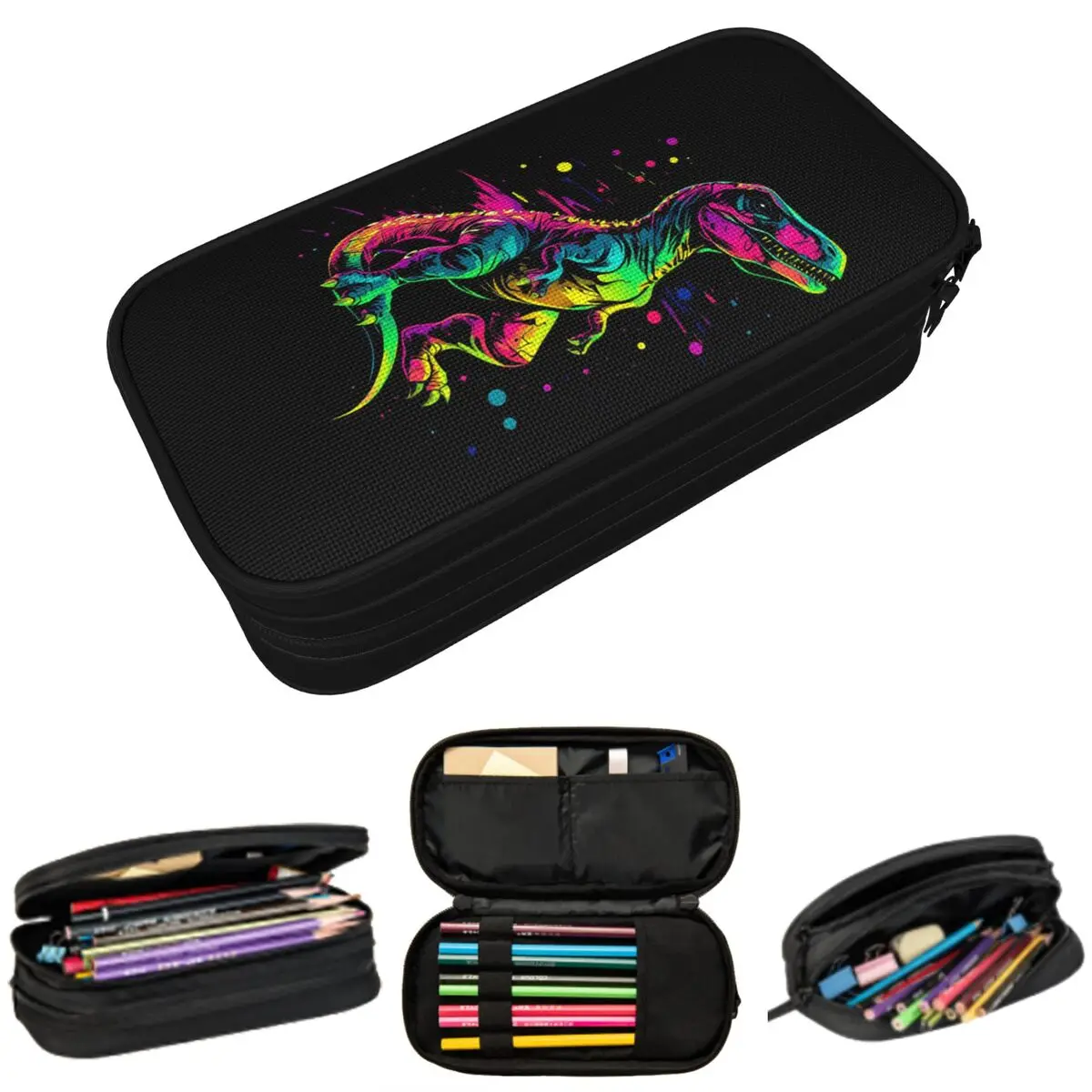 

Neon Dinosaurs Pencil Case for Students Gifts Pen Box Pencil Bag Stationery Supplies Pen Holder Bag