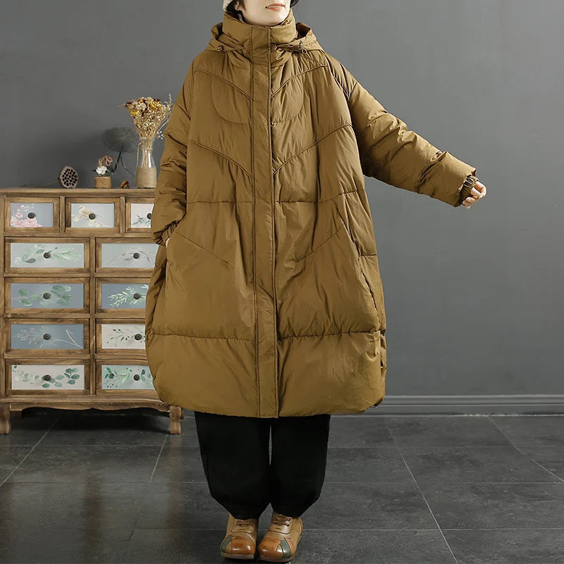 Doudoune longue à capuche pour femme, vêtements d'extérieur surdimensionnés, blanc chaud, manteau optique en duvet de canard, Schincompatible, décontracté, adt, automne, hiver, nouveau, 2024