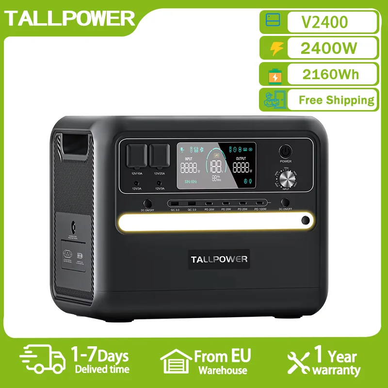 TALLPOWER V2400 Tragbares Kraftwerk 2400 W Solargenerator 2160 Wh LiFePO4-Batterie Home Backup Outdoor Camping Mobile Stromversorgung