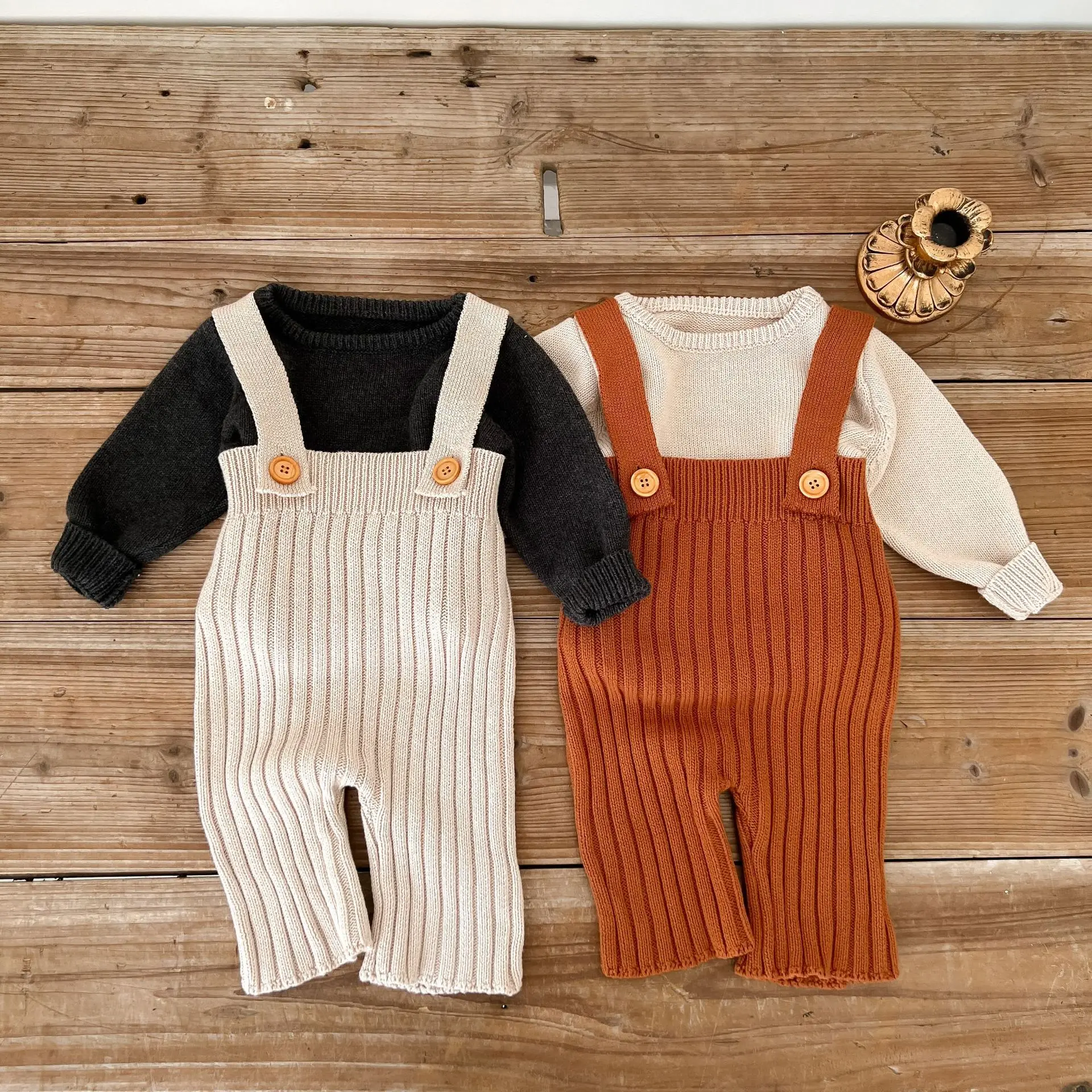 Spring autumn Newborn Infant Baby Boys and Girls Overall knit Sling Wide leg pants Versatile High Waisted Pants Baby Clothing