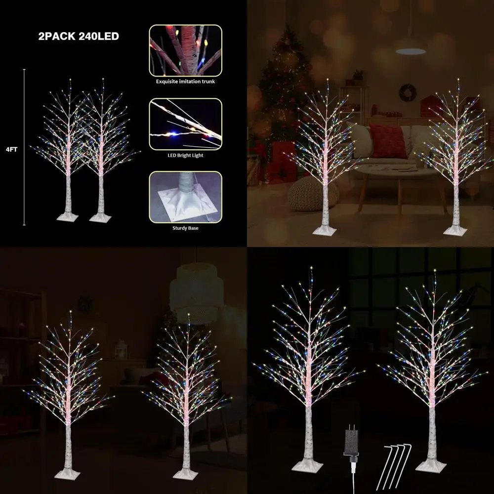 

4-Foot 240 LED Multicolor Birch Christmas Tree with Twinkle and Steady Light Modes for Indoor/Outdoor Decorations