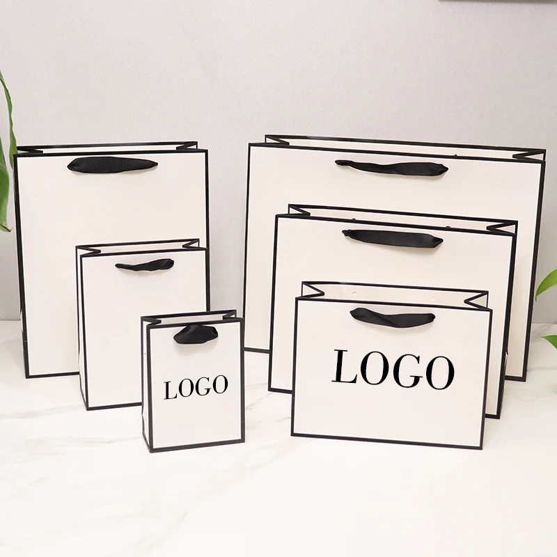 10 Pcs Custom Logo Paper Gifts Bags For Clothing Wig Jewelry Small Business Package Paper Bags Bow Tie Wedding Christmas Bags