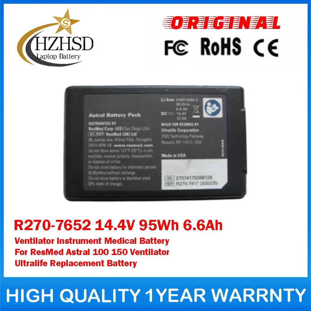 R270-7652 14.4V 95Wh 6.6Ah Ventilator Instrument Medical Battery For ResMed Astral 100 150 Ventilator Ultralife Replacement