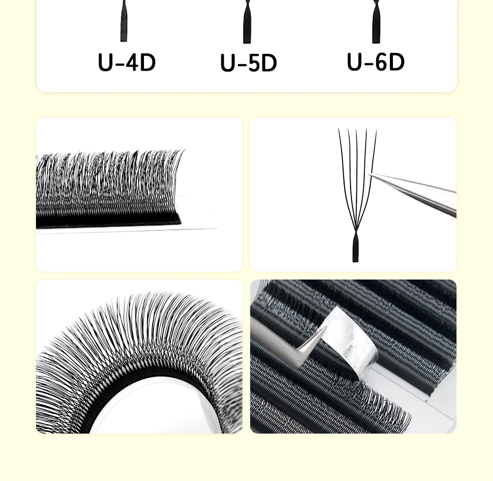 10 Stück/Box LUKATME U-förmige Wimpernverlängerungen Vorgefertigte Fächerwimpern 3D-6D Curl C/D Künstliche Wimpern 7-15mm Mix für Großhandel – Detail 4