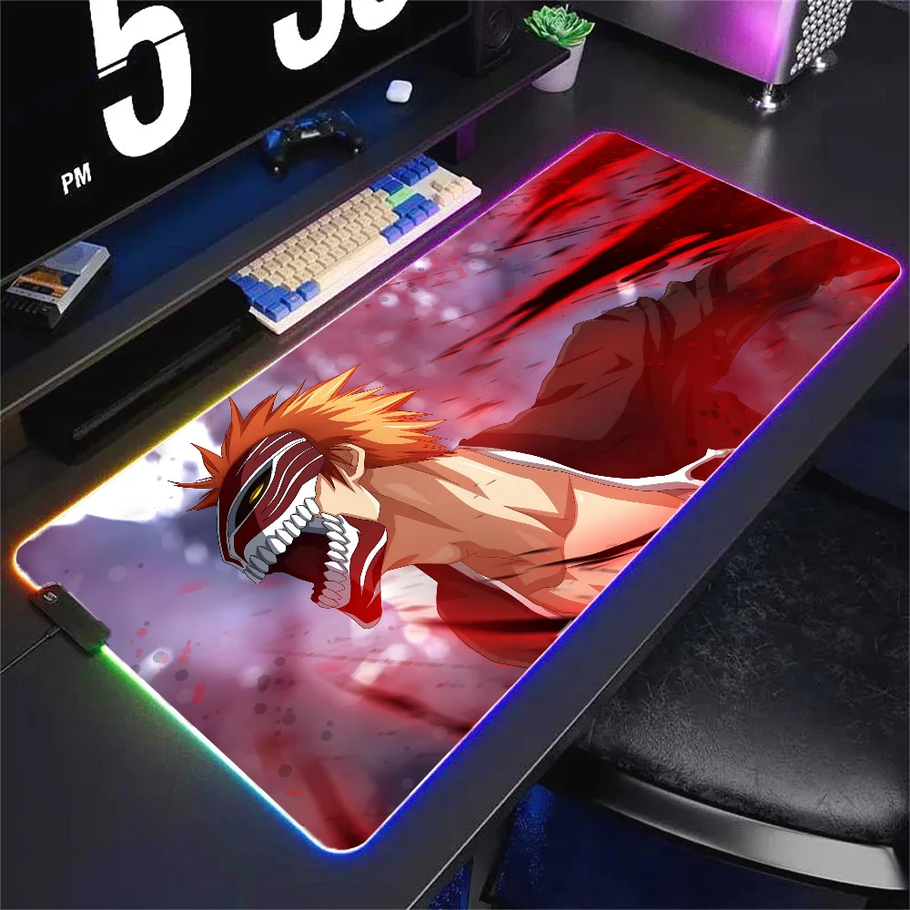 1PC Bleach Ichigo Bankai Floor Mat XXL RGB Gaming Mouse Pads HD Black Gamer Accessories Large LED