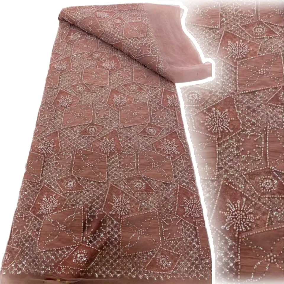 

Женское шифоновое сетчатое кружевное платье с нежной вышивкой, 5 ярдов, французское модное платье, расшитое бисером и блестками, кружевные вечерние платья 1512