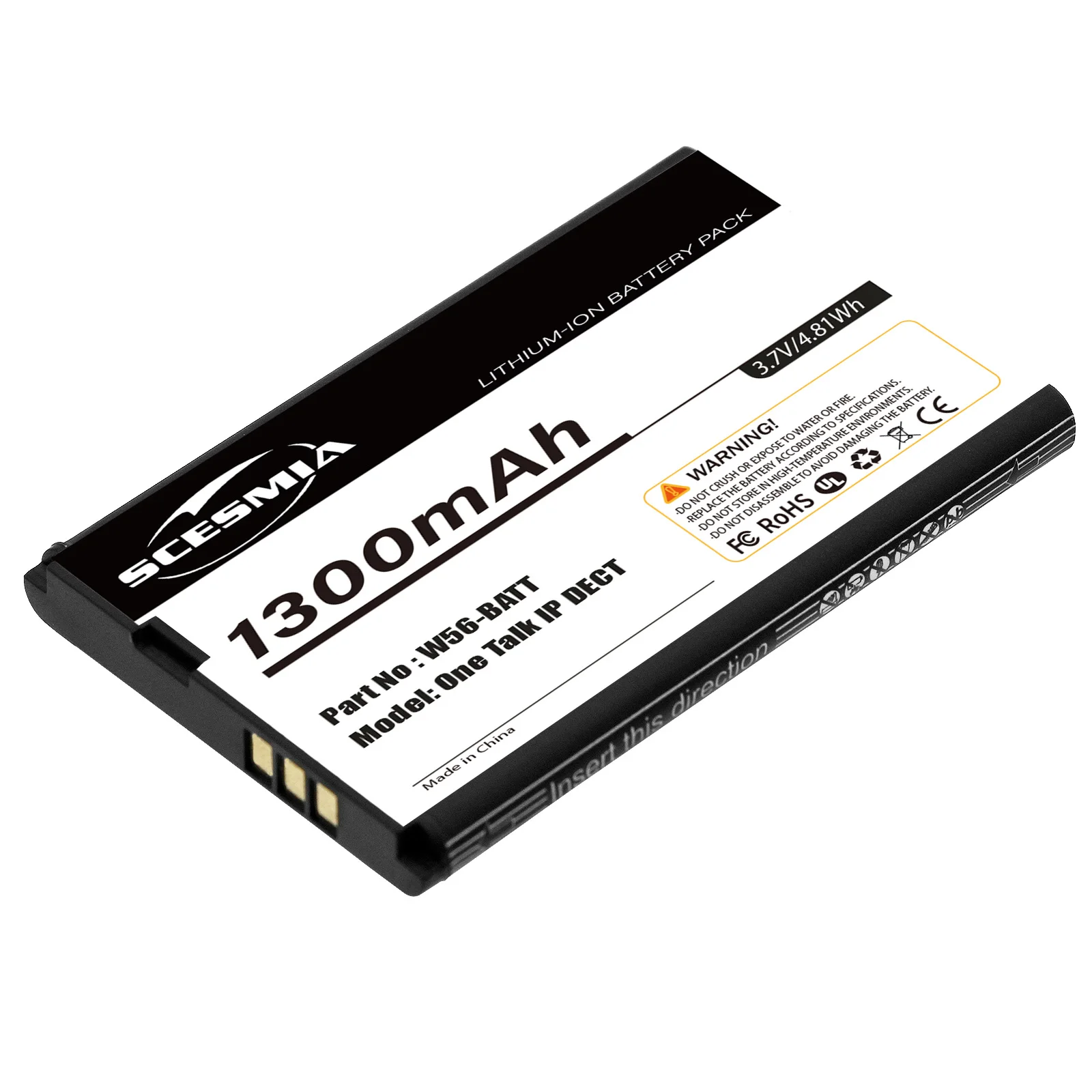 

Cordless Phone Battery 3.7V/1300mAh YL-5J, W56-BATT for Yealink W56H, W56h/p, One Talk IP DECT, W56P, W60P W59VR W79P W77P