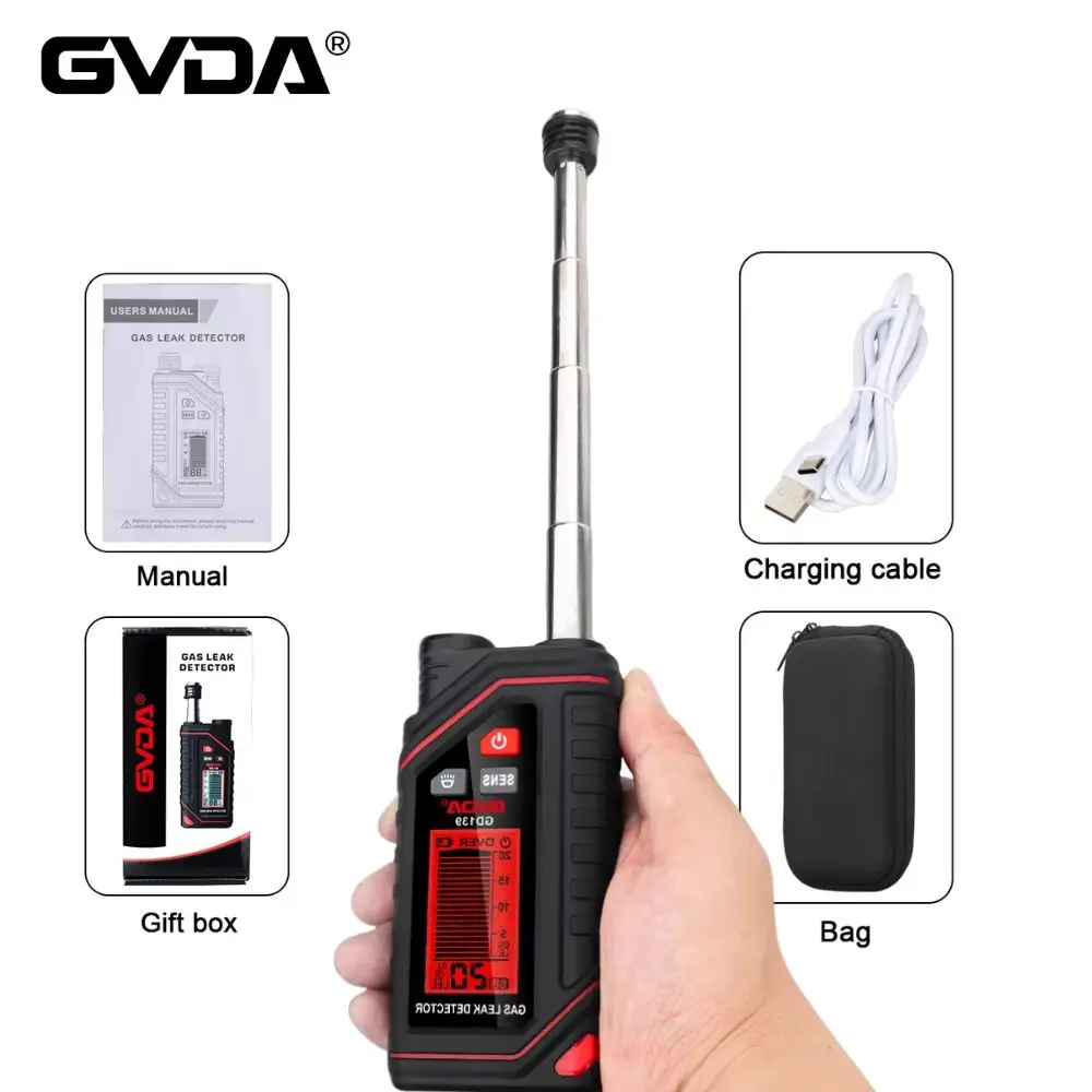 GVDA Rechargeable Digital Meter Combustible Gas Detector Gas Leak Analyzer Natural Gas Tester Gas Leak Monitor Sound Light Alarm