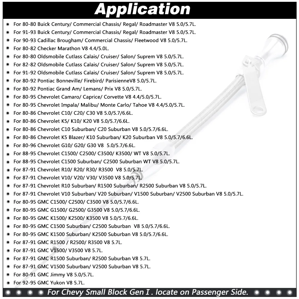 LIZHI Engine Oil Dipstick Tube 80s later For Chevy SBC 267/305/350/400 4.4/5.7/6.6L Flexible Passenger Side LZ-GJ006