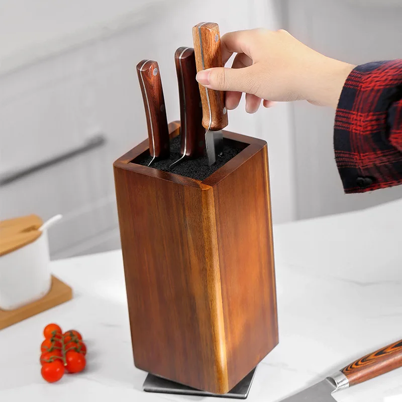 Magnetic Knife Block 360° Rotatable Magnetic Knife Holder Acacia Wood, High-Quality Knife Blocks, Kitchen Knife Organizer stand