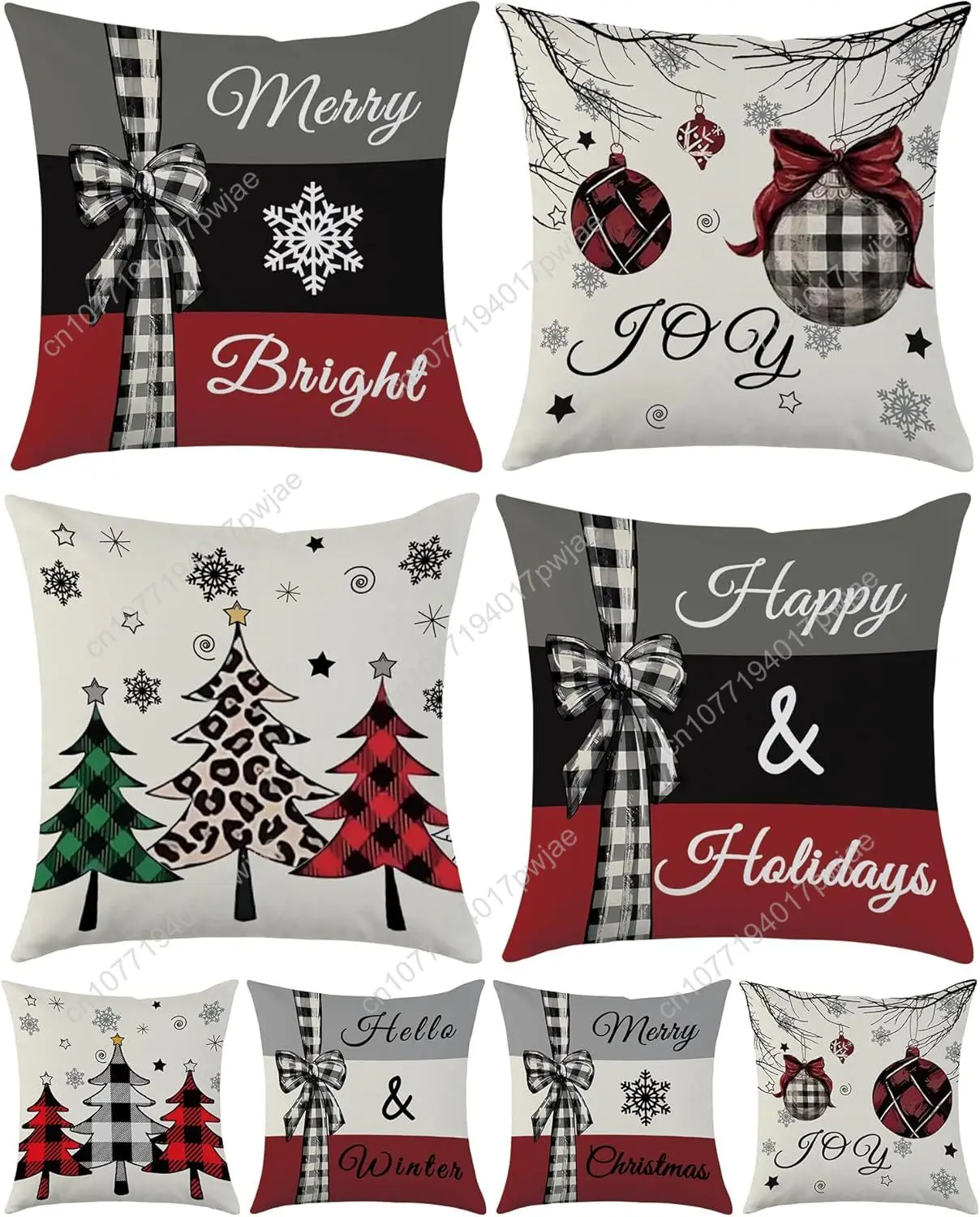 

Christmas Pillow Covers 18x18 inch Set of 4 Double-Side Printing Winter Red Xmas Trees Snowflake Pillow Covers Merry and Bright