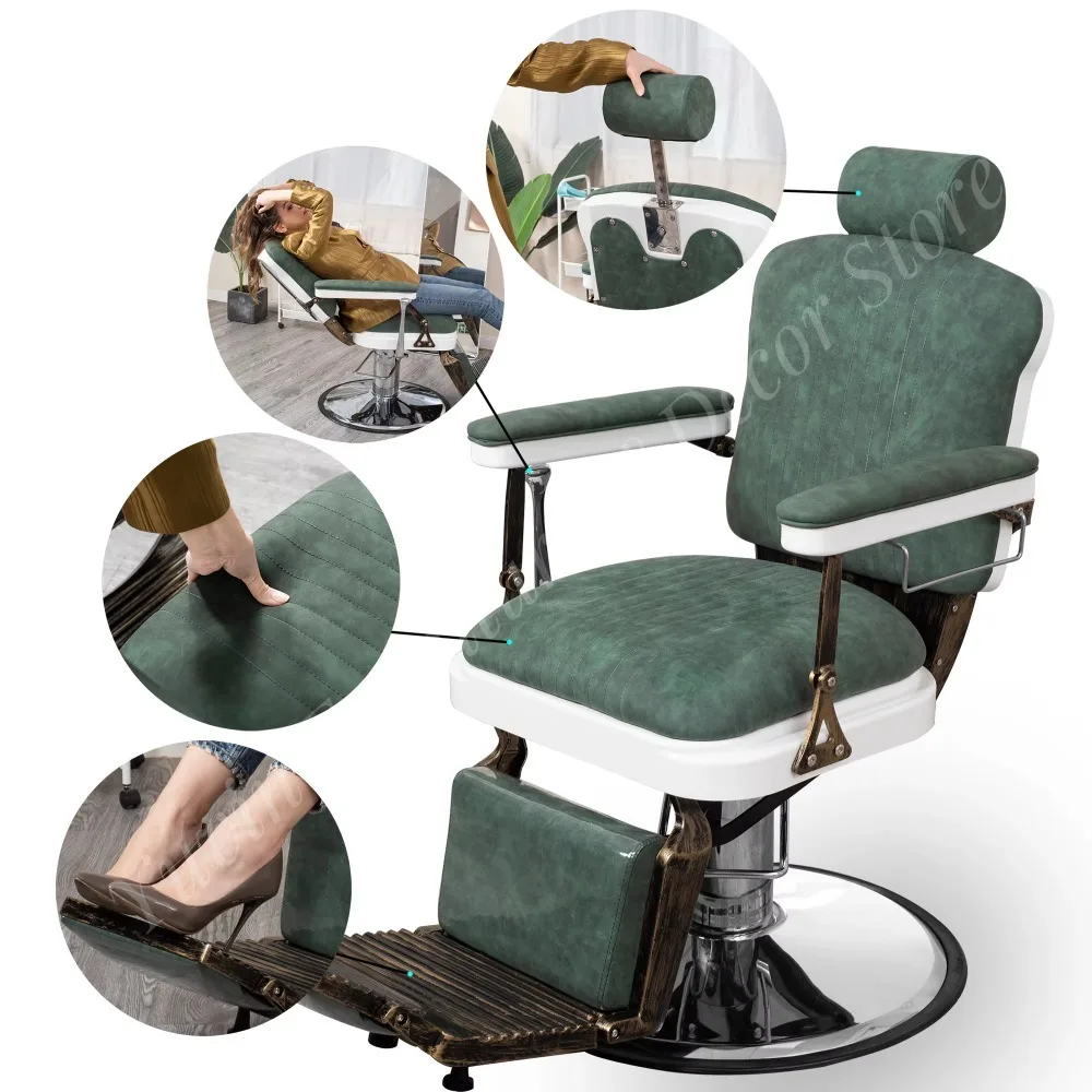 Synthetic Suede Reclining Backrest Easy-to-Use Heavy Duty Hydraulic Pump Chrome Base Durable Contemporary Barber Barber Chair