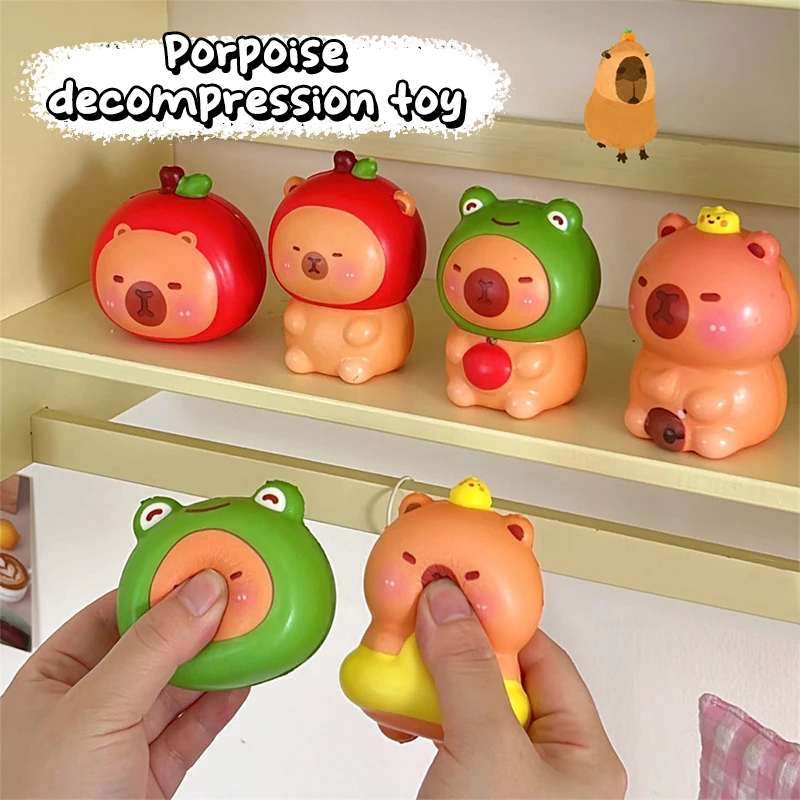 Cartoon Cute Headgear Capybara Squeeze Toy Silicone Slow Rebound Pinch Decompression Stress Toy Stress Release Vent Toy For Kids