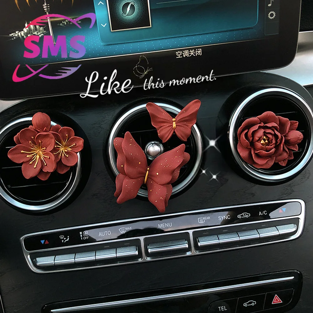 

Car aromatherapy high-end retro red butterfly car air outlet decoration decorative scented stone interior accessories ornaments